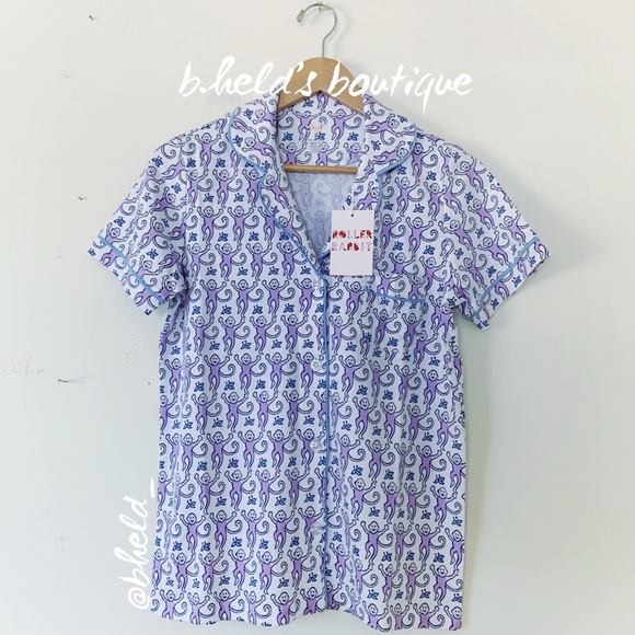 Roller Rabbit Monkey Polo Pajamas in Lavender Monkey Purple Blue Size S New NWT - Picture 3 of 17